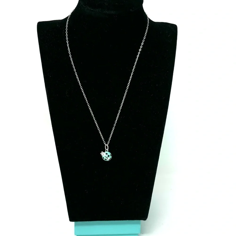 Authentic Tiffany & co. Enamel Blue / Black Lady Bug Pendant Necklaces. - Picture 2 of 12